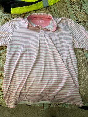 Striped Pink & White Polo Shirt by Unknown Brand